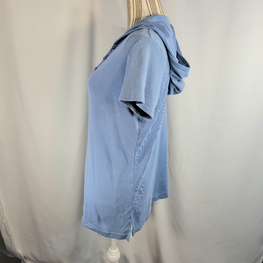 Fashion Bug Blue & White Layered Look Short Sleeve Hoodie Plus Size 14/16W - Picture 4 of 8